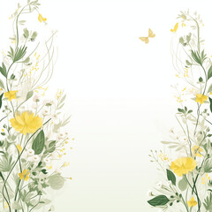 Floral Frame with Copy Space, Yellow and Green Botanical Illustration