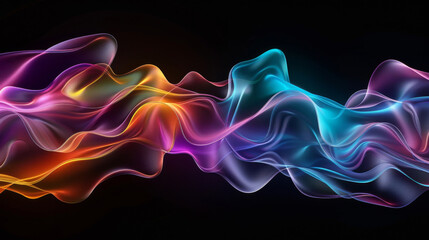 Fototapeta premium Vibrant abstract design with flowing wave patterns in a spectrum of colors against a deep black backdrop