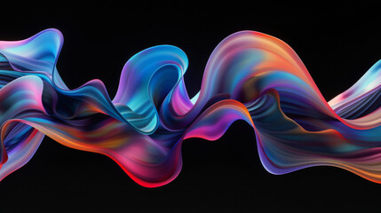Obraz premium Vibrant digital art depicting multicolored, flowing waves against a black backdrop