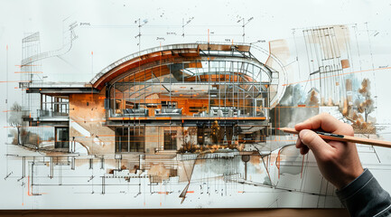 The architect draws the layout of a modern house,Generated by AI