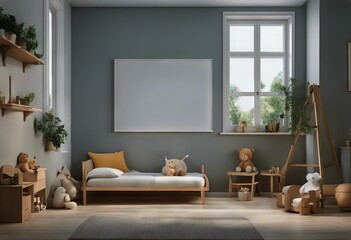 children bedroom render style 3D 3D Scandinavian poster illustration frame background mock interior