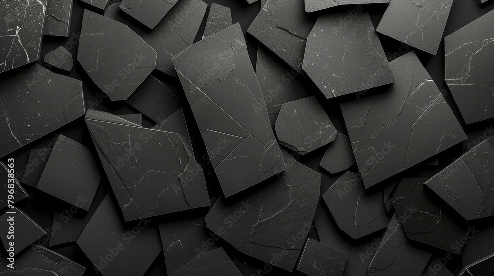 Poster High-resolution image depicting various sizes of dark slate stone pieces with natural texture