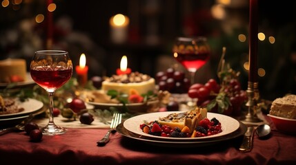 Fototapeta premium Christmas meal, served on the table with decoration christmas.