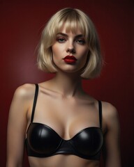 attractive futuristic woman in lingerie, blonde short hairs, generative ai illustration