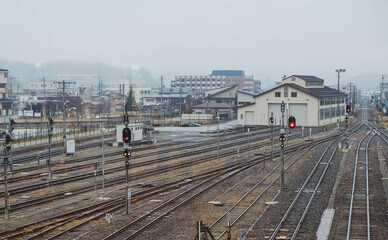 Railway track and railway station for high speed train.in Nagoya, Japan.