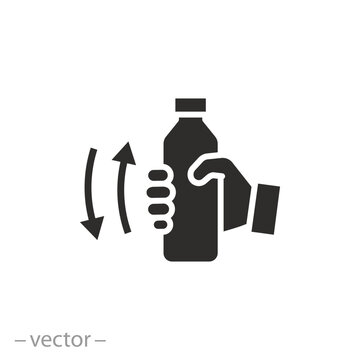 shaker icon, shake the bottle well, hand holding drink, flat symbol on white background - vector illustration