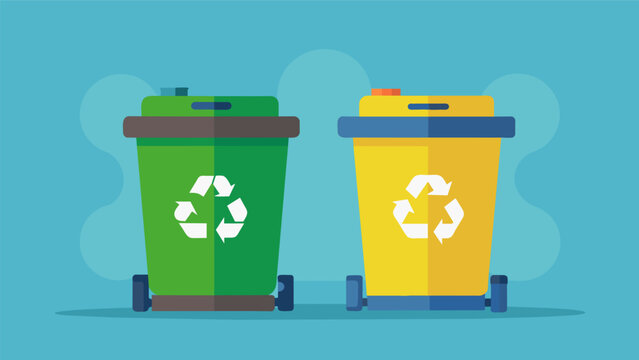 Two recycle bins side by side one labeled Recycling and the other Composting to show that compostable items cannot be recycled.