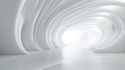 Sleek modern corridor with minimalist white curves and vibrant lighting