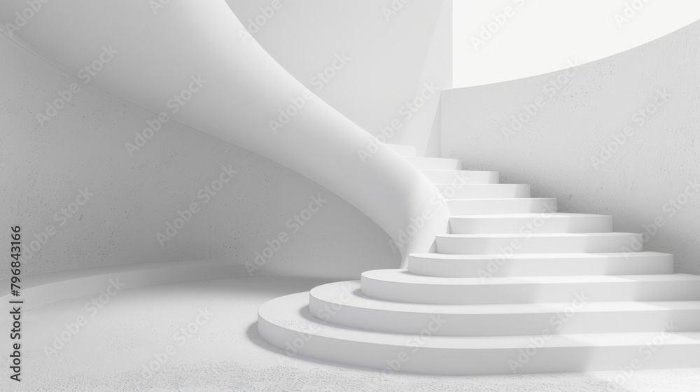 Poster Abstract image showcasing a minimalist white spiral staircase with smooth curves in a contemporary space