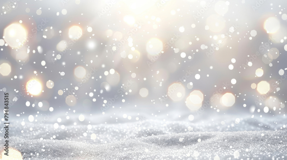 Poster tranquil winter scene with glistening snow and soft bokeh illumination