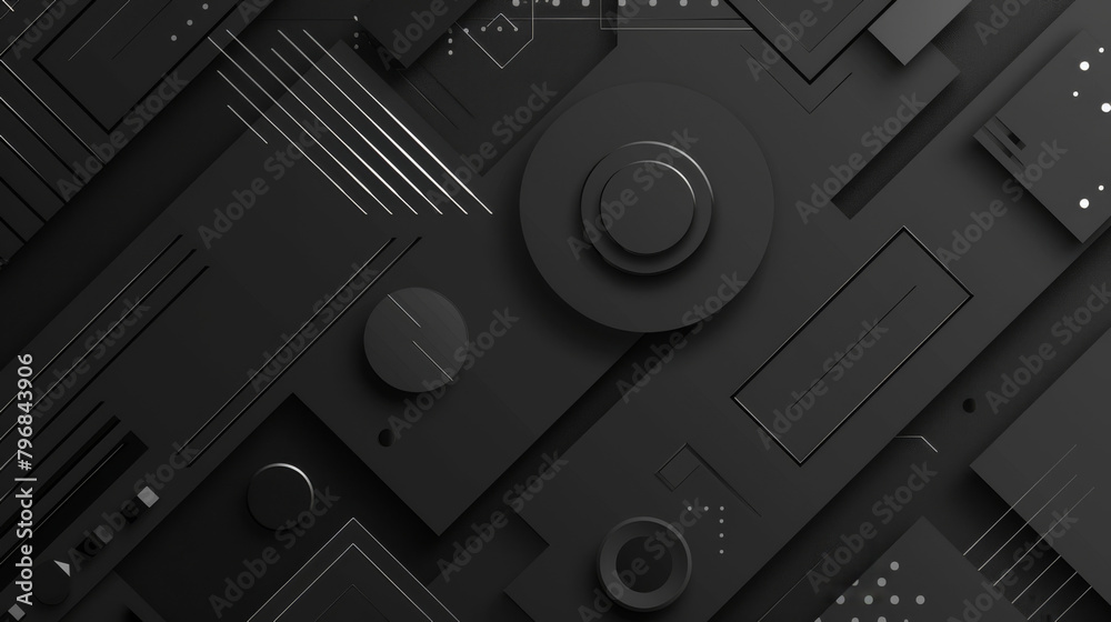 Poster minimalist design: modern 3d black geometric shapes pattern in digital art