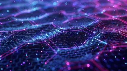 Intricate Blockchain Visualization with Flowing Digital Signatures and Interconnected Nodes in Shades of Blue and Purple