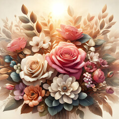 bouquet of flowers love, bunch, blossom, nature, floral, bloom, beauty,Ai generated 