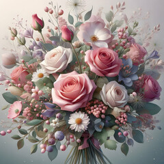 bouquet of pink roses bunch, wedding, bloom, floral,Ai generated 