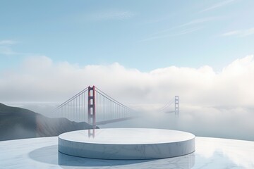 Enigmatic Golden Gate: Minimalistic Podium Illustration