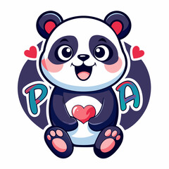 panda with heart vector art illustration on white background