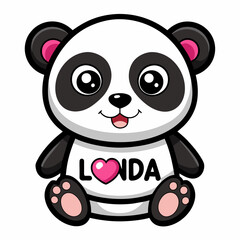 panda with heart vector art illustration on white background