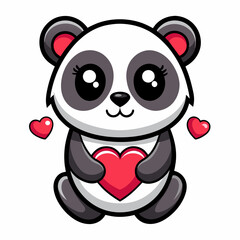Obraz premium panda with heart vector art illustration on white background