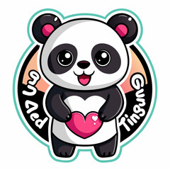 panda with heart vector art illustration on white background