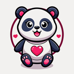 panda with heart vector art illustration on white background
