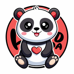 panda with heart vector art illustration on white background