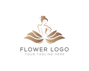 Abstract lotus flower with women beauty spa salon, cosmetics and fashion brand identity logo.
