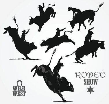 Man riding bucking bronco in rodeo wild west