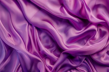 Close up of a satin fabric in purple with a vibrant magenta pattern