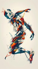 A digital painting of a person jumping. The person is made up of multiple geometric shapes. The shapes are colored in bright, contrasting colors.
