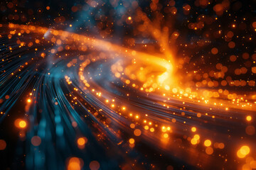 Obraz premium Luminous waves styled like fiber optics lighting up a dark space, perfect for telecommunications,