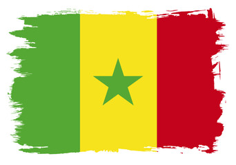 Senegal flag with paint brush strokes grunge texture design. Grunge brush stroke effect