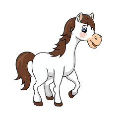 White Horse Hand Drawn Cartoon Style Illustration