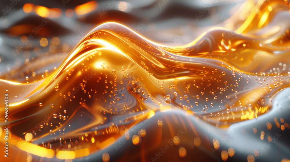 Poster fluid waves crafted from glassy materials, reflecting light and innovation in material science,