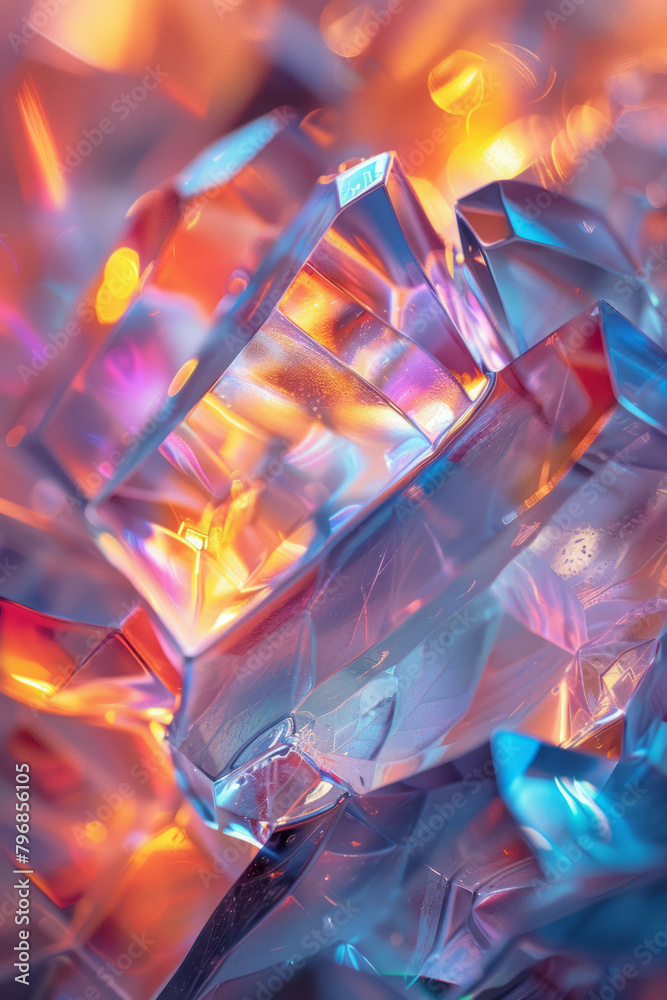 Poster Generate a visual representation of abstract forms that seem to shimmer and flicker like sunlight on water, employing iridescent colors,