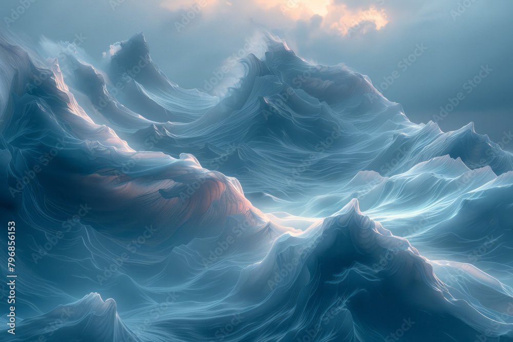 Poster ethereal waves glowing softly, suitable for themes related to cloud technology and data storage,