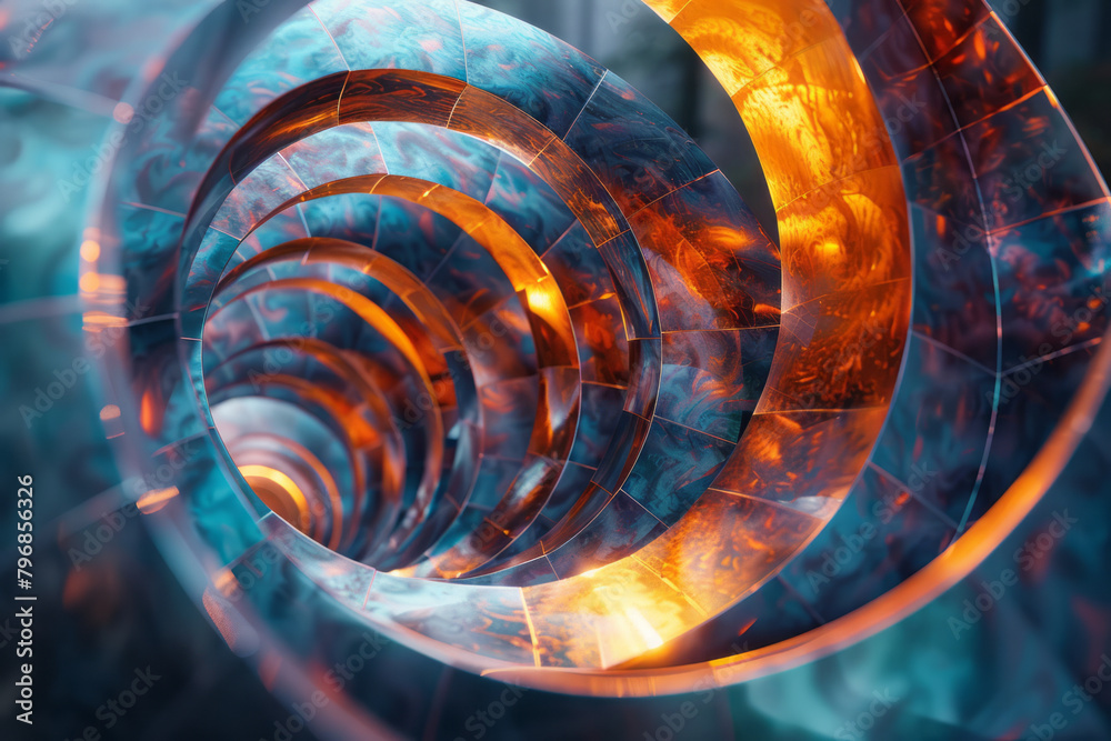 Fototapete Design an abstract artwork featuring spiraling patterns that twist and spiral outward, creating a sense of spiraling motion, using metallic accents,