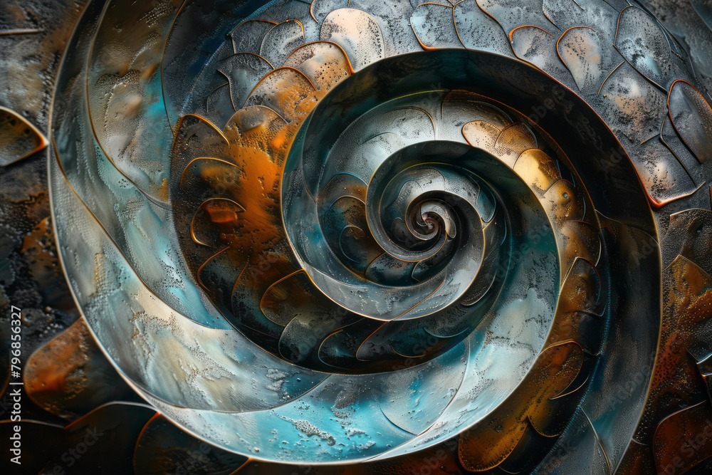 Aufkleber design an abstract artwork featuring spiraling patterns that twist and spiral outward, creating a se