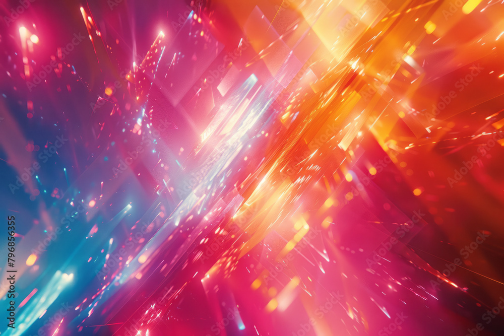 Aufkleber Design an abstract artwork featuring sharp, jagged lines that seem to pulse and flicker, using a palette of neon colors,