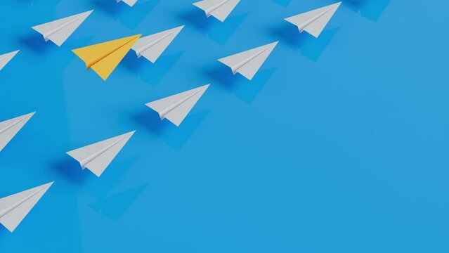 Mindset Business leadership, paper plane take the lead against other in the sky, achievement goal concept think differently idea.
