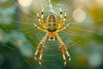 An orb-weaver spider in the center of its web, waiting patiently for prey,