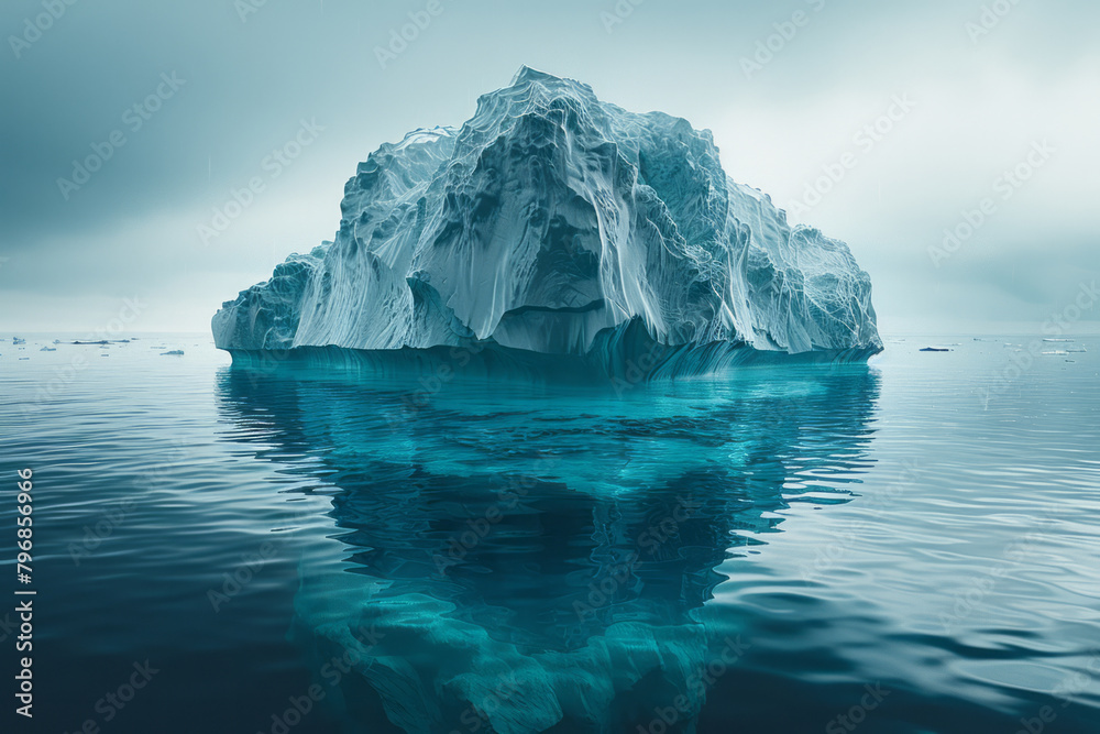 Poster an iceberg where the larger part beneath the surface represents unseen business risks,