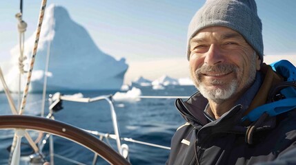Fototapeta premium A man is steering a boat in the ocean
