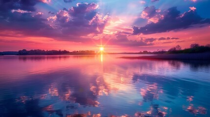 Fototapeta na wymiar Majestic sunset over tranquil lake