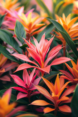 A tropical burst of bright pinks, oranges, and greens, perfect for travel agencies or summer-related products,