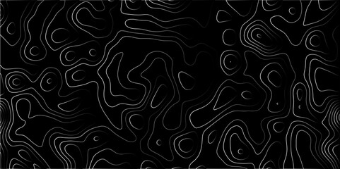 Fototapeta premium Contour map wavy background. Abstract Geographic Gradient line mountain on Black background. Geography scheme and terrain. Topography grid map. Stylized topographic contour map backdrop.