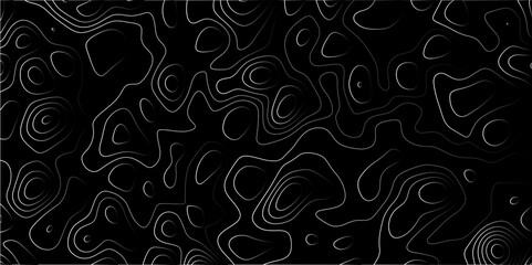  Contour map wavy background. Abstract Geographic Gradient line mountain on Black background. Geography scheme and terrain. Topography grid map. Stylized topographic contour map backdrop.