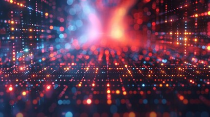 Obraz premium Data Grid: A vector illustration of a 3D grid structure with data flowing through