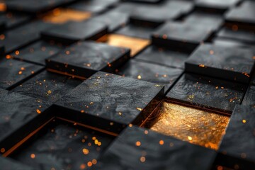Abstract image of textured tiles with golden light creating a luxurious, modern atmosphere