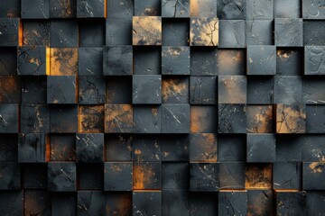 A detailed image of dark geometric square tiles with beautiful golden accents, conveying a sense of luxury and modern design