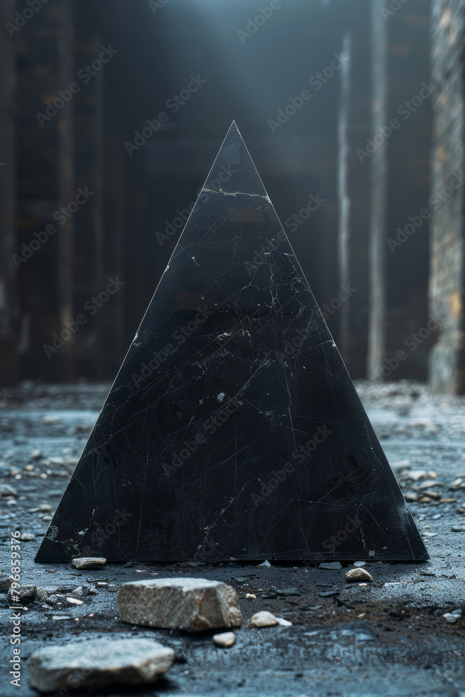 Aufkleber A single large triangle centered on a black background, its edges razor-sharp for a clean, modern look,